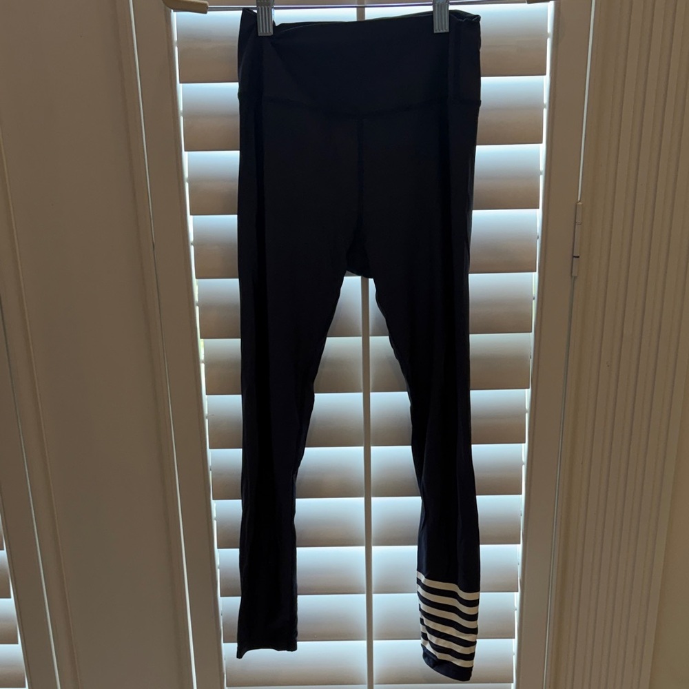Addison Bay Navy Leggings with Striped Hem